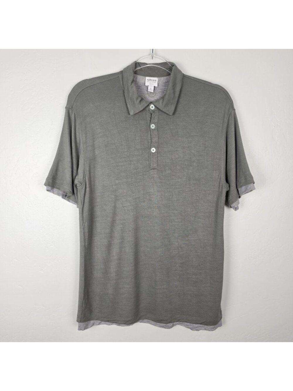 Armani Collezioni Polo Shirt Short Sleeve Two Layer Made In Italy Green Size S